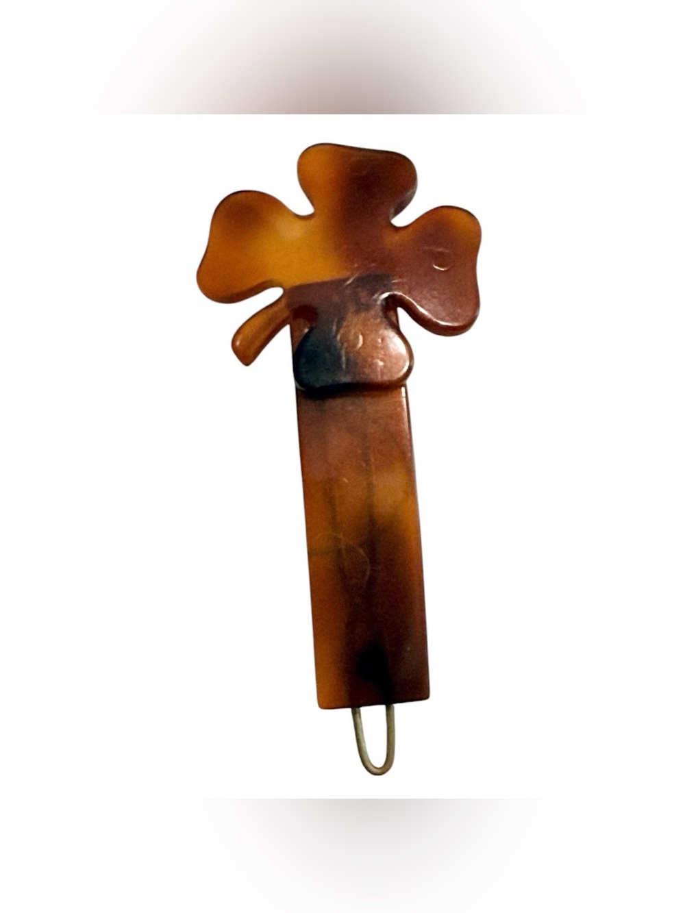 Vintage French Clover Hair Clip in Tortoiseshell‎ Brown, Deadstock/Unworn, 2”